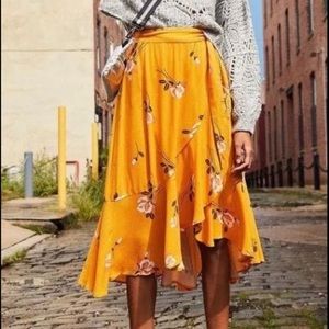 Free People Heart of the City Yellow Wrap Midi Skirt